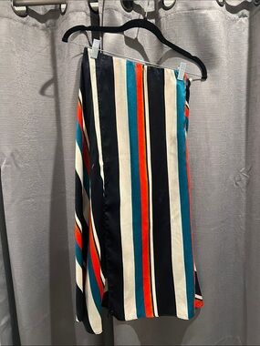 Zara Vertical Stripe Midi Skirt in Black, Teal, Red & Cream